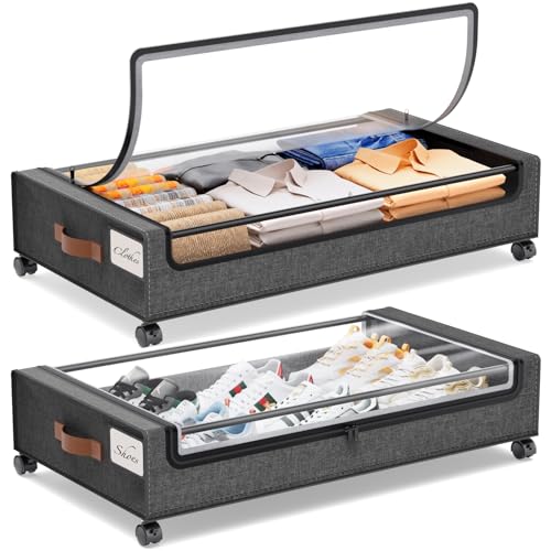 Yecaye Under Bed Storage With Wheels, 2pack Under Bed Storage Containers, Under Bed Shoe Storage Organizer, Rolling Under Bed Metal Drawer for Clothes, Blankets(30.71 X 16.93 X 6.69 In)