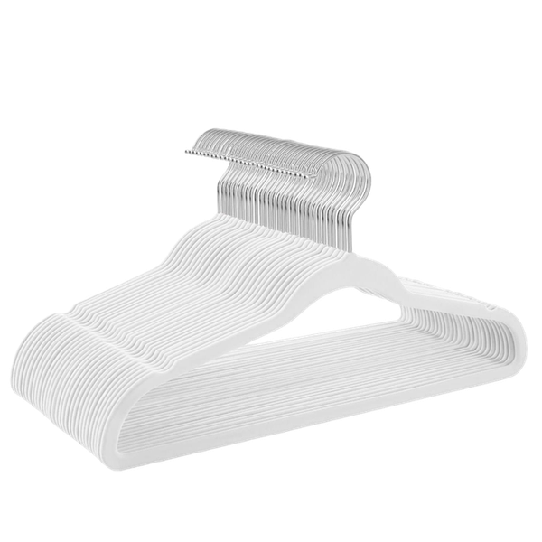 a stock photo of a 50 pack of white velvet coat hangers