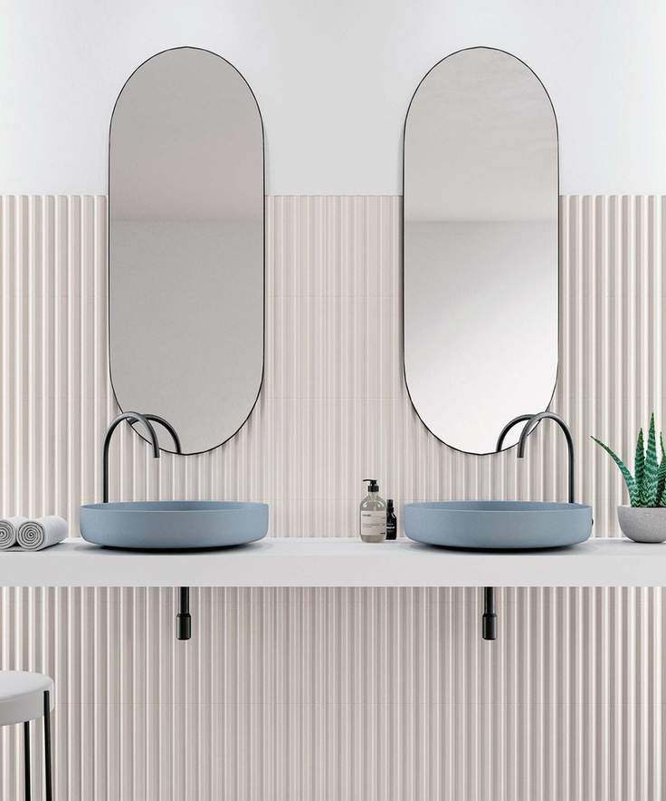 Blue bathroom with blue basins