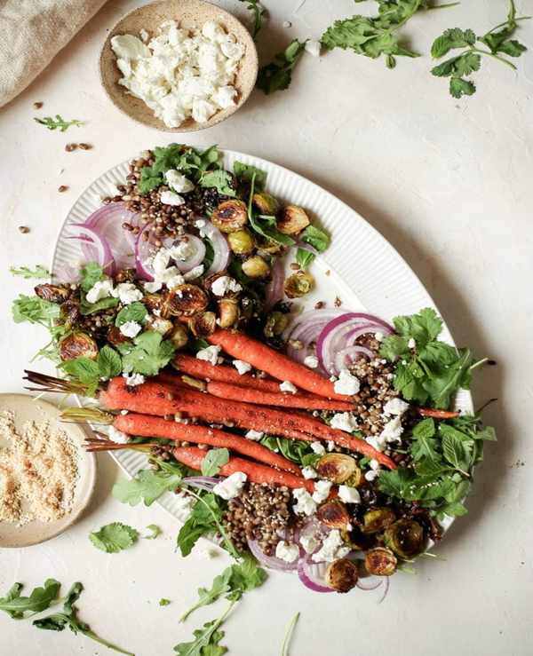 Black Lentil Salad with Roasted Vegetables & Goat Cheese_best brussels sprouts recipes