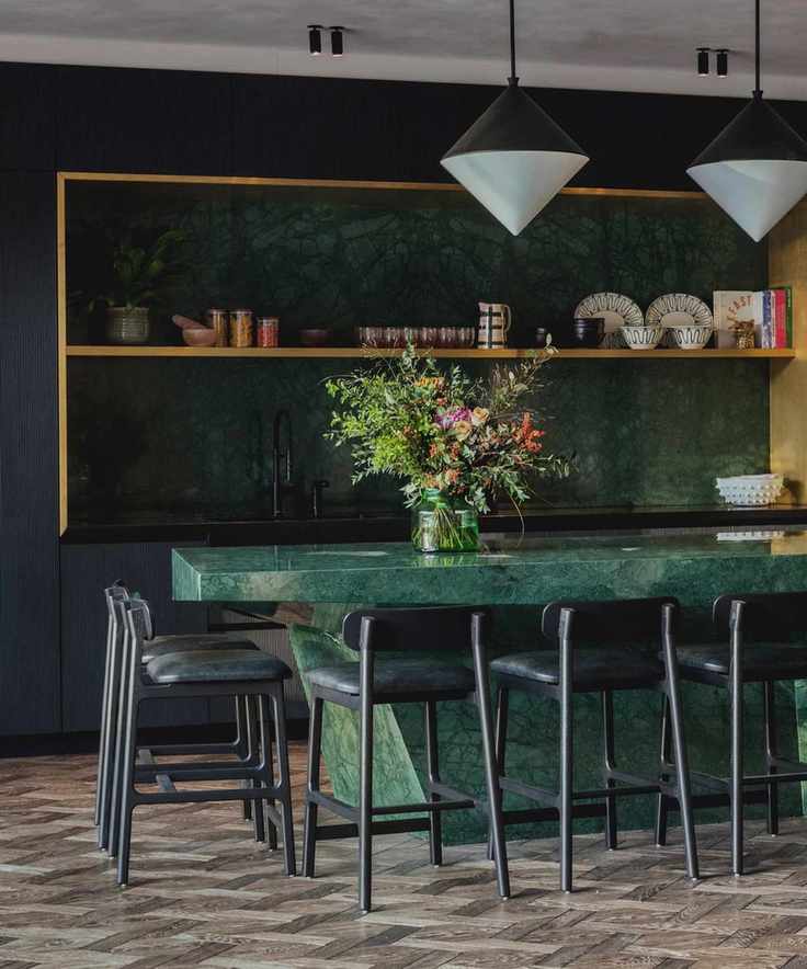 green marble island with modern shape