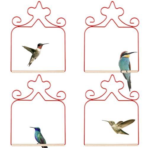 Eyrosa Hummingbird Swings 4 Pack, Rust Resistant Metal Frame, Red Hummingbird Perches With Wooden Dowel,perfect for Hanging Outdoor Trunk Lawn Patio Garden Yard Porch