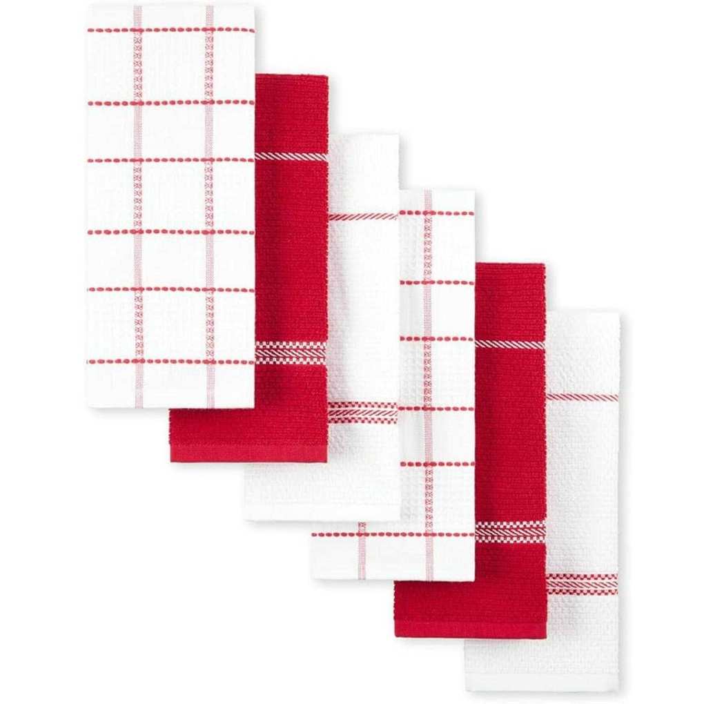 Modern Waffle Kitchen Towel Set 6-Pack, Red, 16"x28"