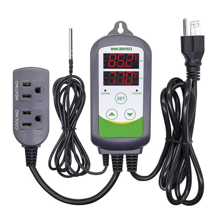 Inkbird Itc-308 Digital Temperature Controller 2-Stage Outlet Thermostat Heating and Cooling Mode Carboy Homebrew Fermenter Greenhouse Terrarium 110v 10a 1100w