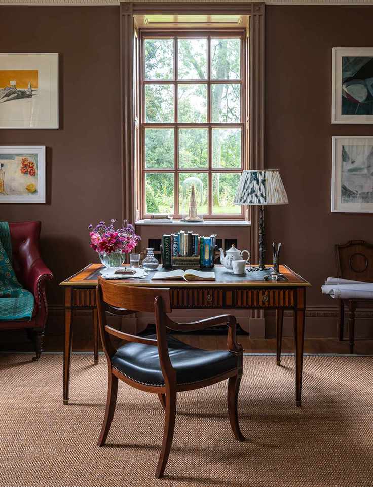Home office in a rich brown shade