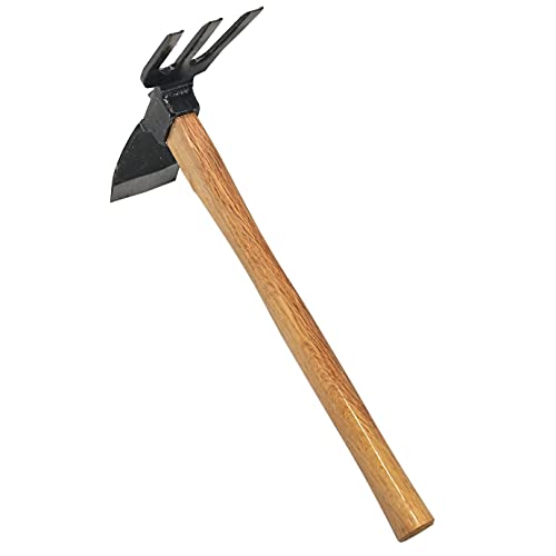 Kakuri Hoe Cultivator Combo Hand Tiller 14-3/4" Heavy Duty Hand Forged Japanese Steel Blade, Japanese Gardening Tool for Digging, Raking, Cultivating, Weeding, Made in Japan