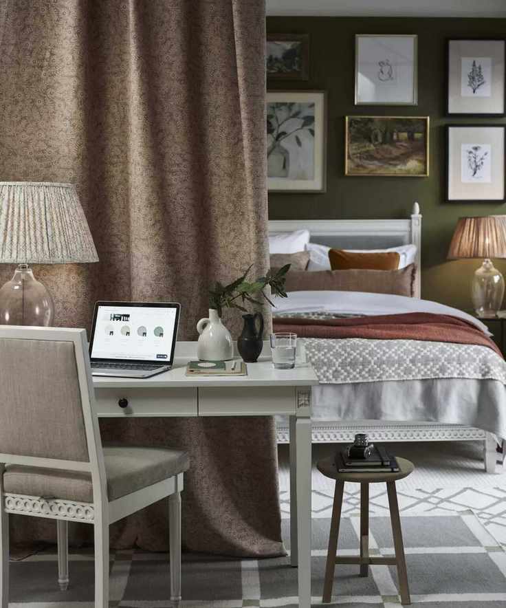Bedroom with a workspace divider