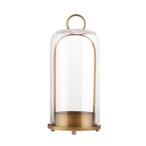 Twakutwaku 12" High Versatile Modern Metal Hurricane Lantern With Handmade Sturdy Glass Dome for Pillar Candle &amp; Plants (brass, 5"x12")