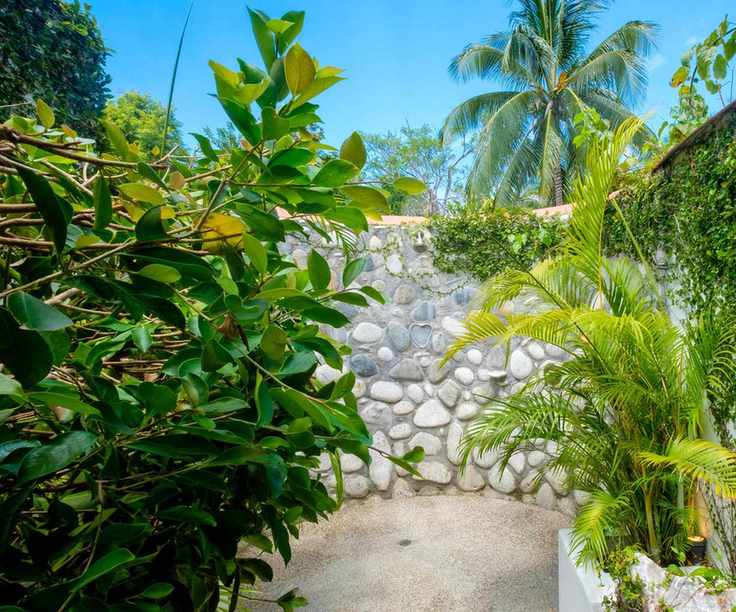 Outdoor shower surrounded by planting