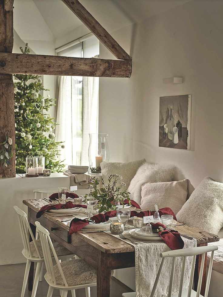 Rustic table decorated with foliage