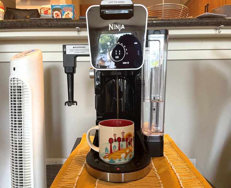 A shot of the Ninja DualBrew Pro Coffee Maker making coffee
