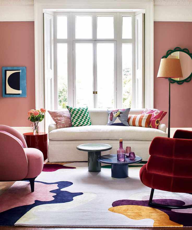 Colorful patterned living room rug