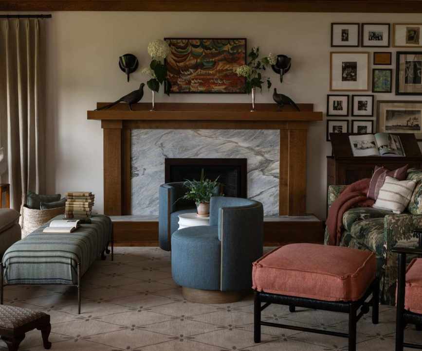 vintage eclectic living room remodeled in an arts and crafts home with modern art