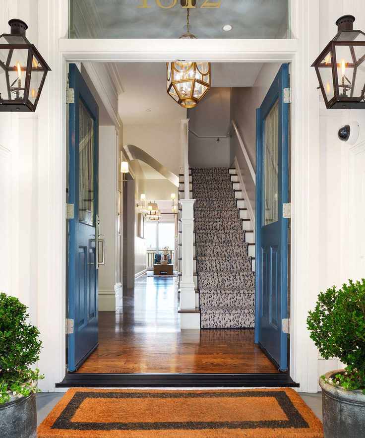 spring porch with symmetrical topiary