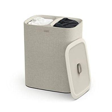 Joseph Joseph Tota 90 Liter/23.8 Gallon Laundry Hamper Separation Basket With Lid, 2 Removable Washing Bags With Handles - Ecru
