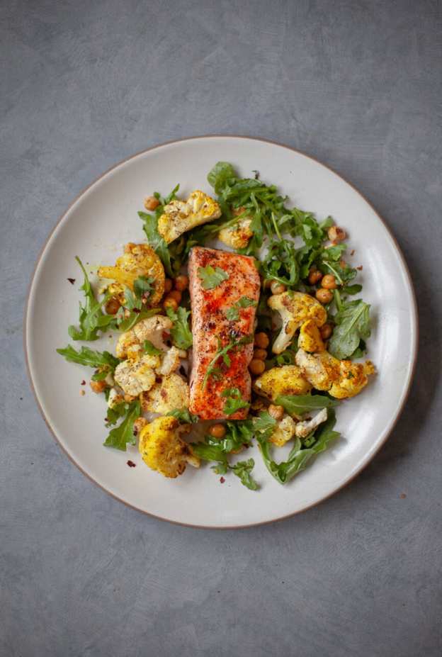 roasted salmon with curried cauliflower