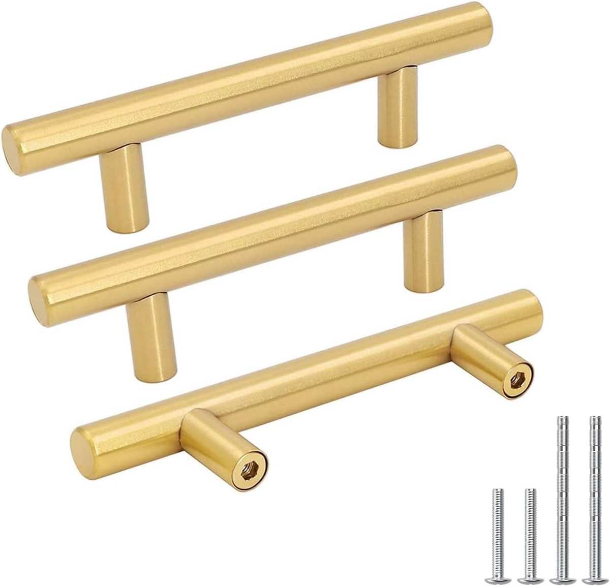 Goldenwarm 10 Pack Gold Cabinet Handles Brushed Brass Drawer Pulls Gold Cabinet Pulls 3 Inch - Kitchen Door Handles and Knobs Bathroom Bedroom Furniture Knobs Stainless Steel