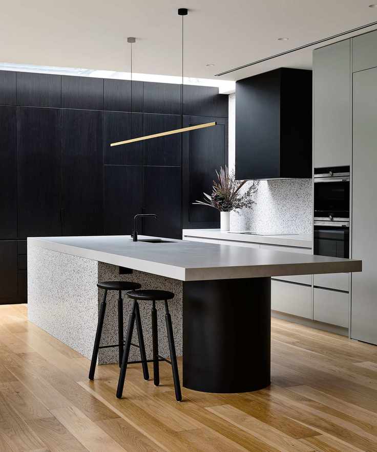 Monochrome dark kitchen cabinetry