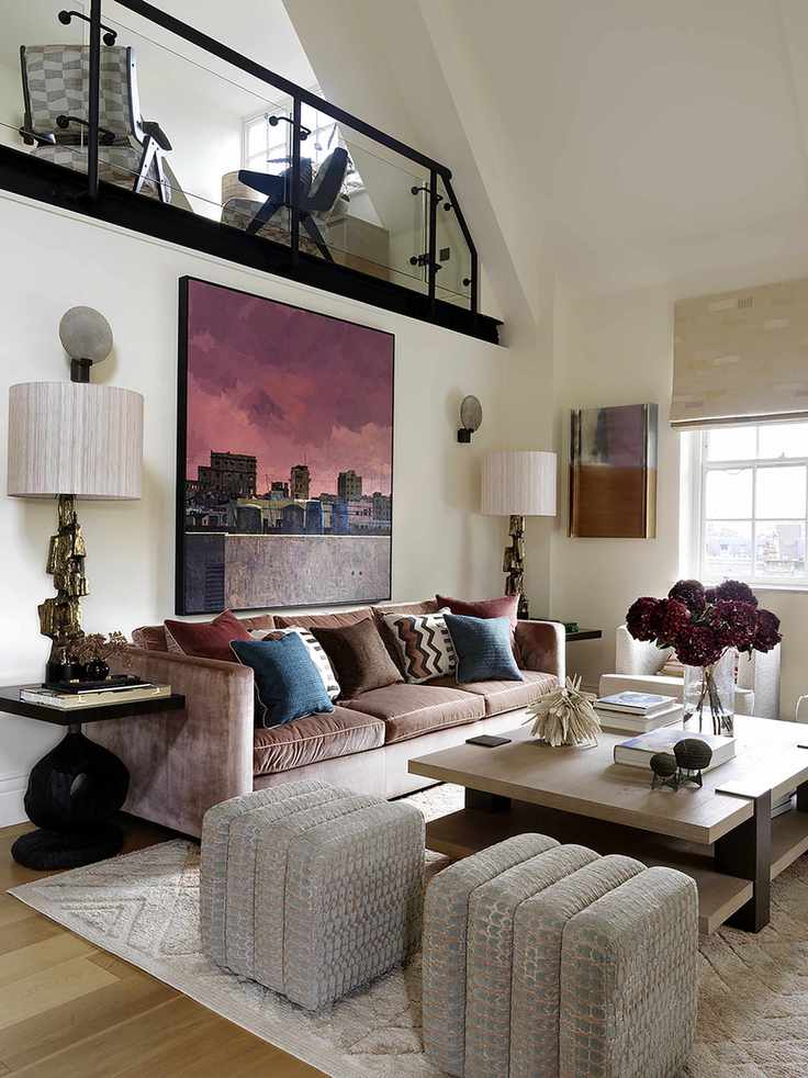 Wooden coffee table, cream walls