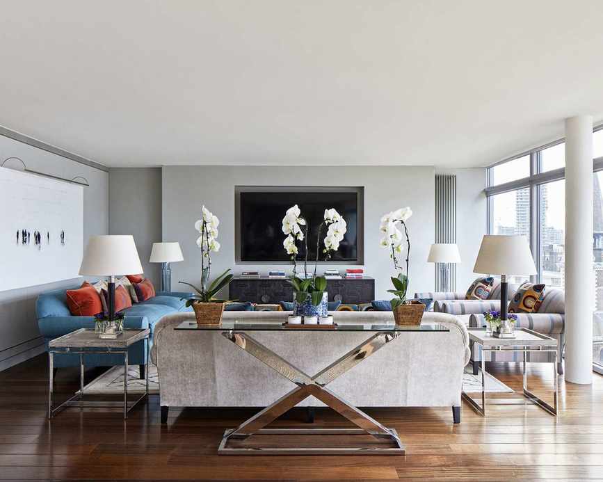 Apartment living room with wall-mounted TV