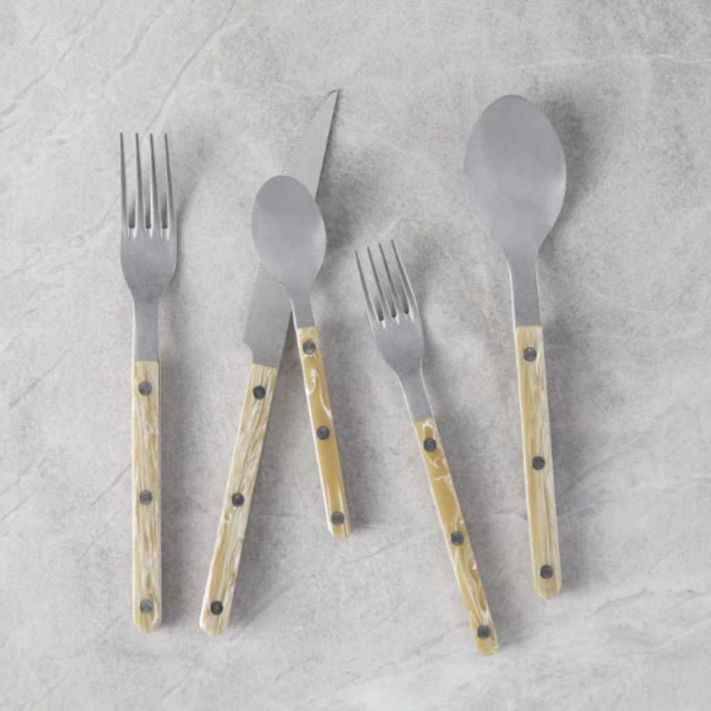 Resin handled silver bistro style flatware set
