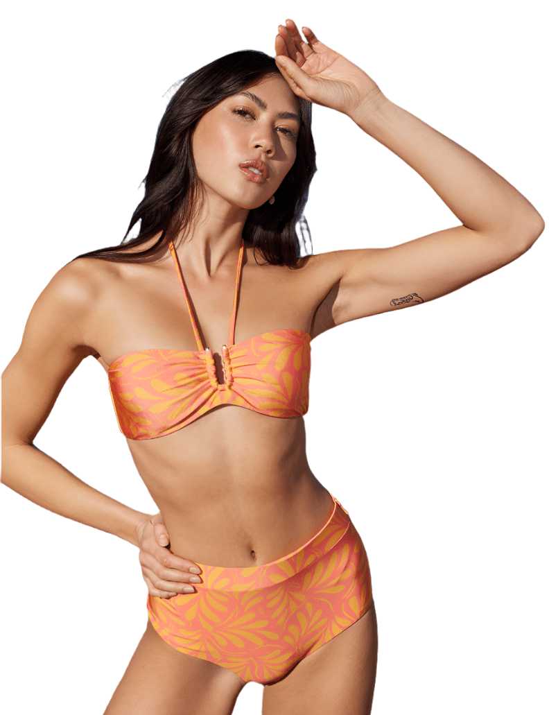Vibrant Orange Floral Bandeau Bikini Top