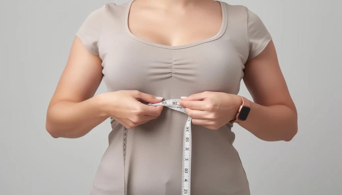 A person measures their bust using a soft measuring tape to determine the correct bra size, ensuring optimal support and comfort.