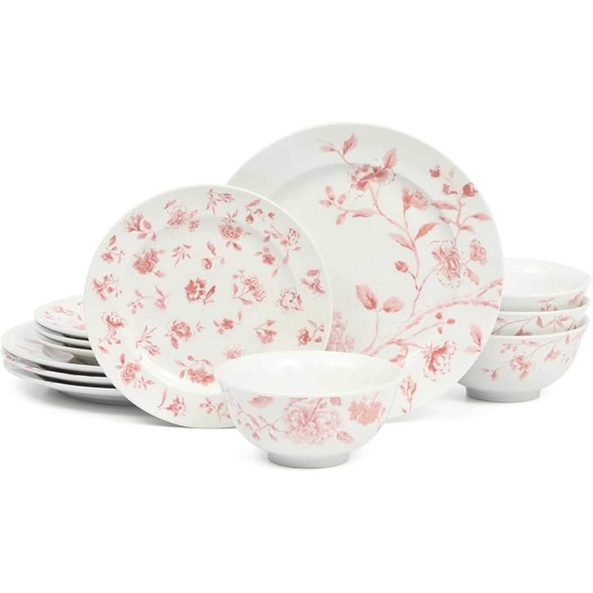 Empress Bouquet 12-Piece Decorated Porcelain Dinnerware Set - Pink Floral