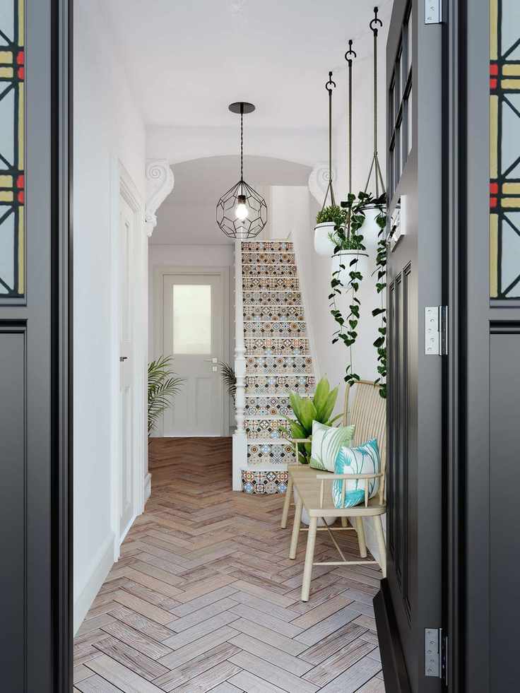 decorative tiles on a stair risers