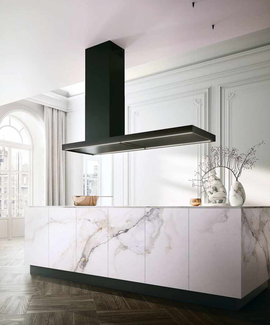 Sleek black extractor hood in modern kitchen
