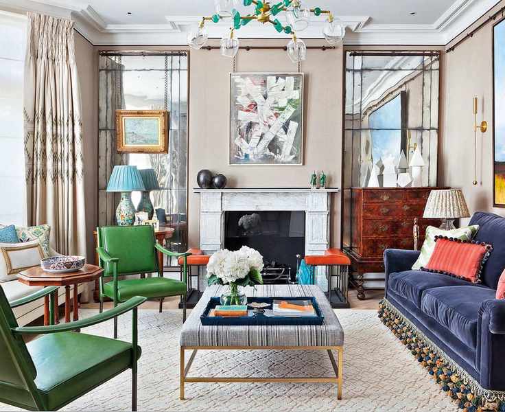 small living room with mirrors