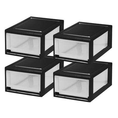 Iris Usa 4pack 6qt Plastic Compact Stackable Storage Drawers, Black