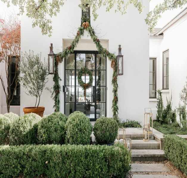 Holiday Decor 2023-Christmas front porch decor with evergreen
