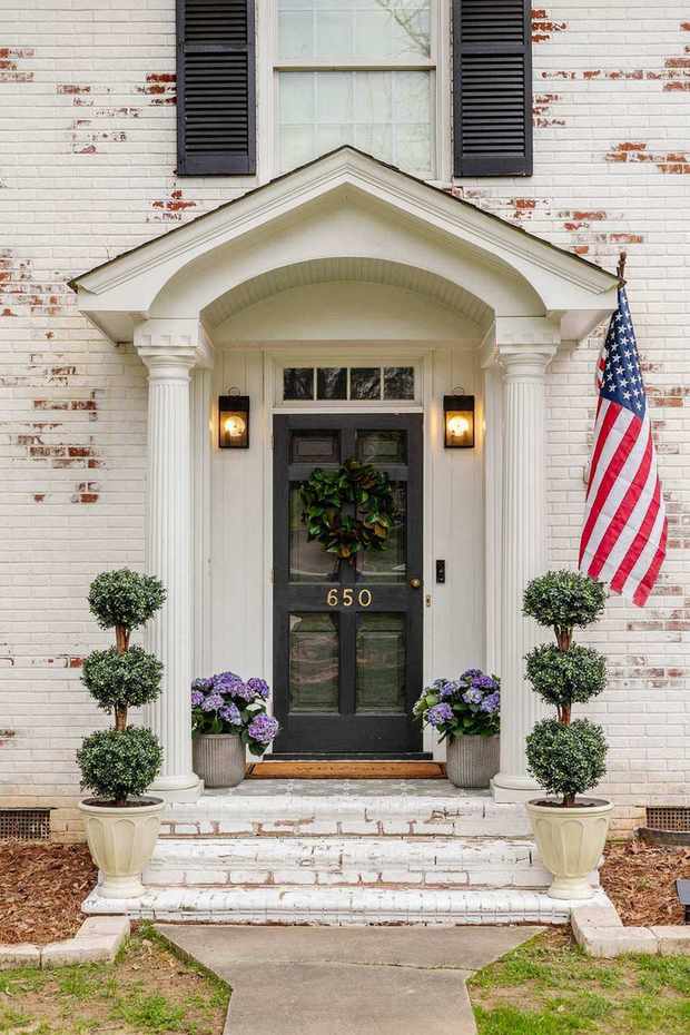 front porch with summer plantings