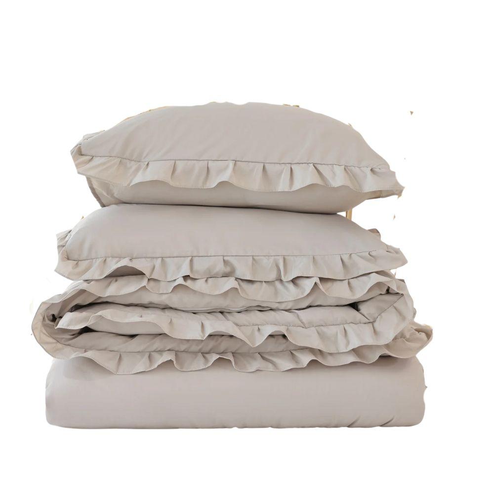 SPRINDAY 3 Piece Ruffle Oatmeal Comforter Sets