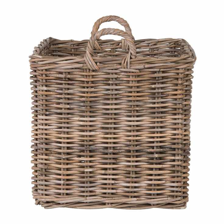A square woven basket with handles