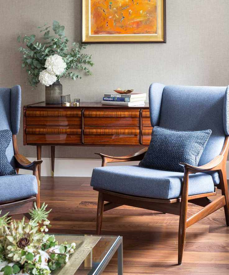 Mid century modern decor with wood armchair