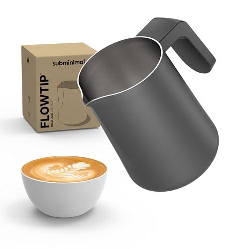 Subminimal Flowtip Milk Jug - Stovetop Milk Frothing, Foaming Pitcher for Barista-Style Coffee - Cappuccino & Latte Art Pouring Jug With Heat Resistant Handle - 450ml, Black