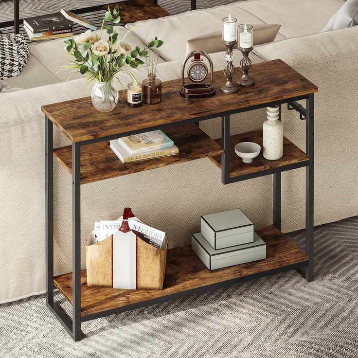 Rosevell 39.4" Console Table for Entryway With 4 Tier Storage Shelves
