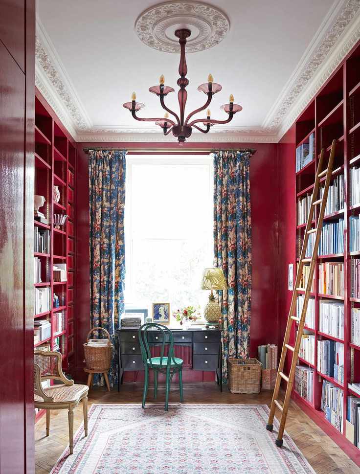 Library with painted shelves