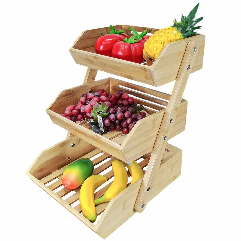 Wayfair, Fixturedisplays Bamboo Fruit Basket, 3 Tier Fruit Holder for Kitchen Countertop, Fruit Organizer for Kitchen Counter & Reviews | Wayfair
