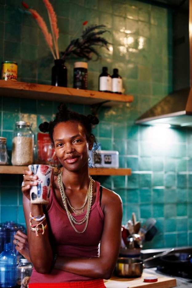 Woman drinking tea.