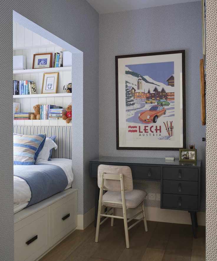 Boys bedroom with feature wallpaper