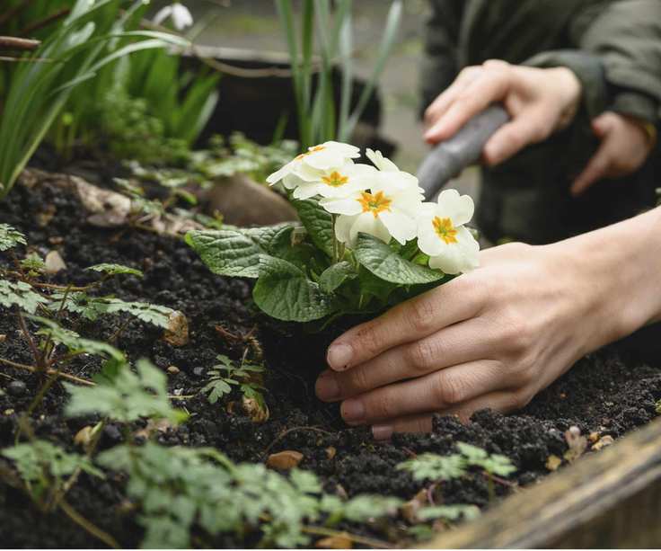 Planting yellow primroses