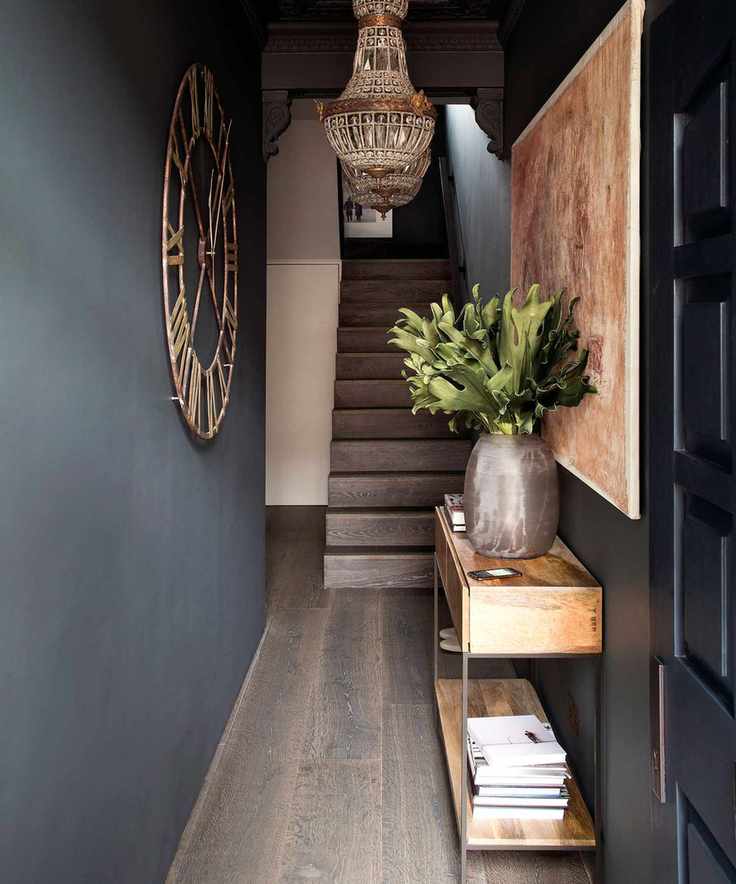 Stylish hallway design in shades of gray