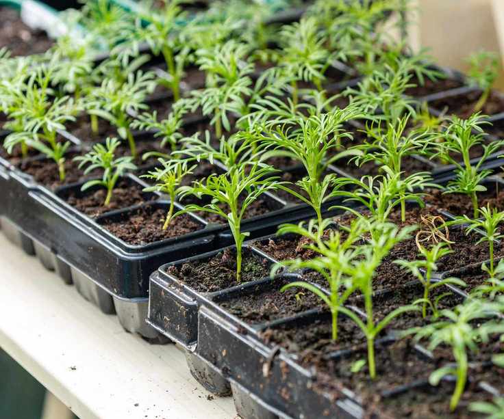 cosmos seedlings in trays