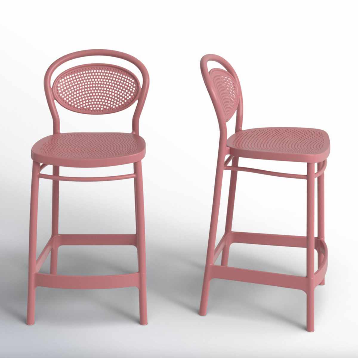 Pair of pink outdoor bar stools