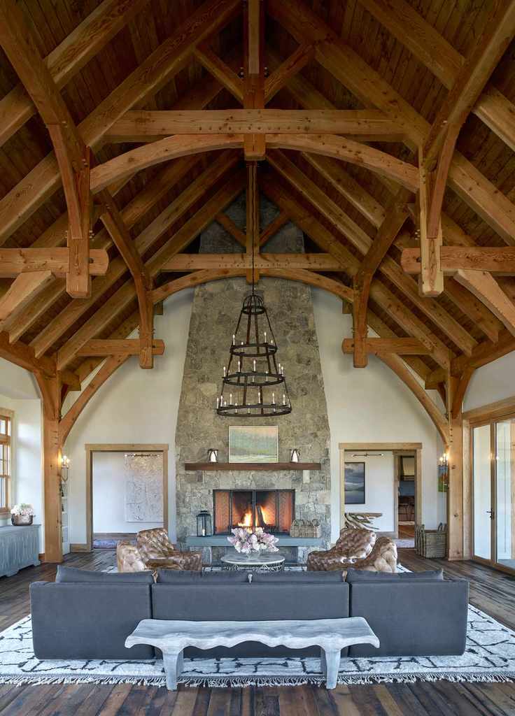 vaulted timber roof in farmhouse living room