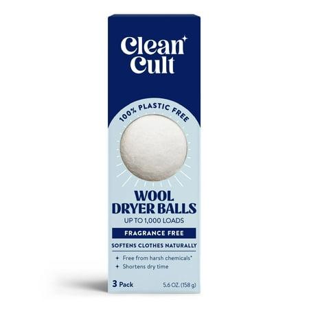 A long rectangular blue cardboard box with a wool dryer ball visible through a cut-out in the center.