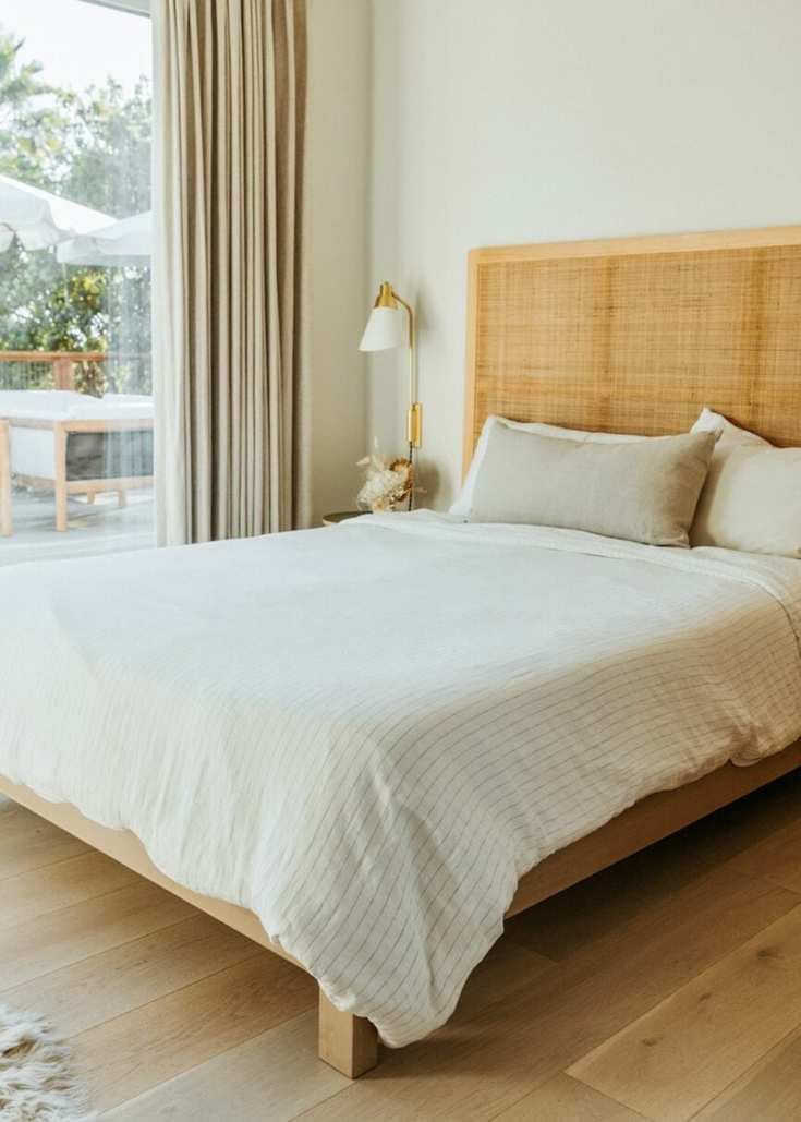 Bright, natural bedroom setting.